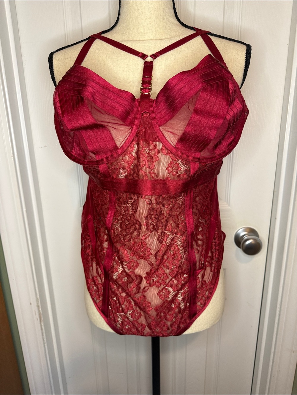Lace Underwire Bustier Bodysuit in Wine Red